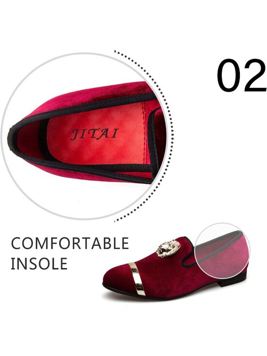 JITAI Men\'s Red01 Velvet Loafer Lion Buckle Penny Slip On Leather Formal Shoes main image 6